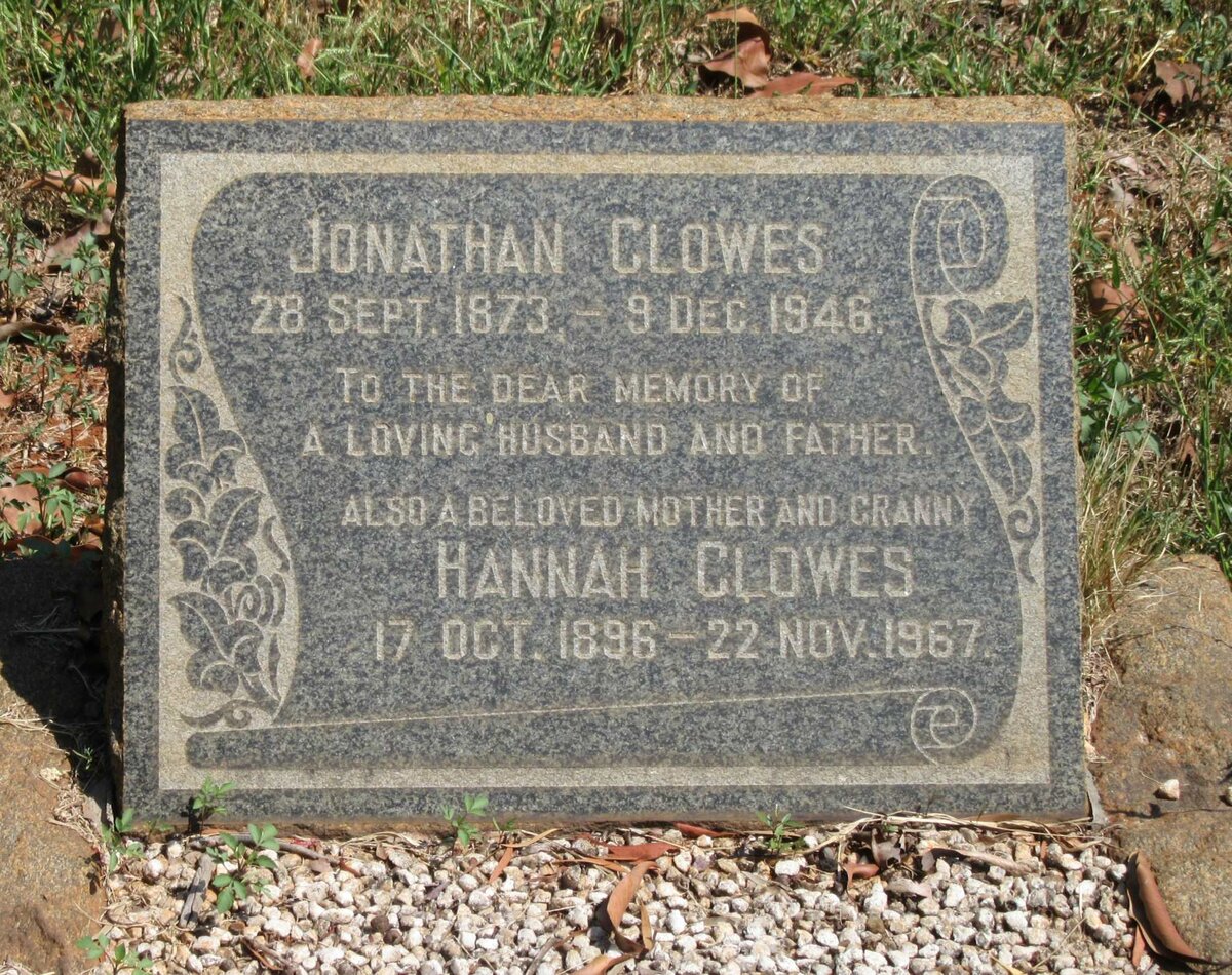 CLOWES Jonathan 1873-1946 &amp; Hannah 1896-1967