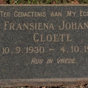 CLOETE Fransiena Johanna 1930-1954