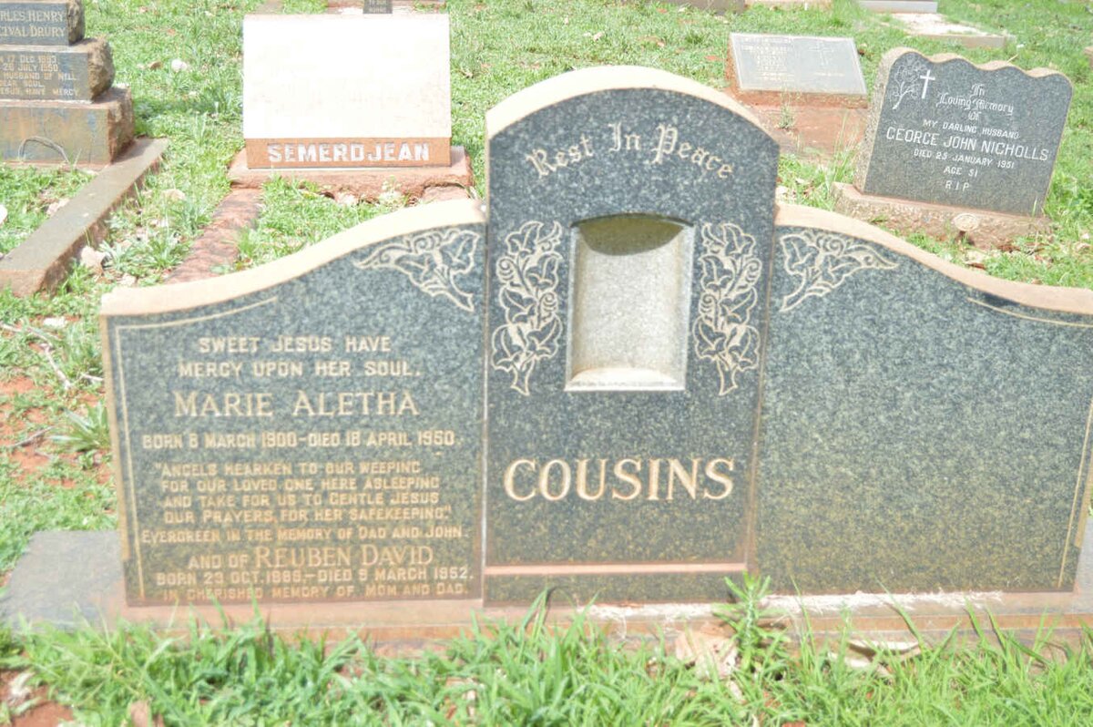 COUSINS Reuben David 1889-1952 &amp; Marie Aletha 1900-1950