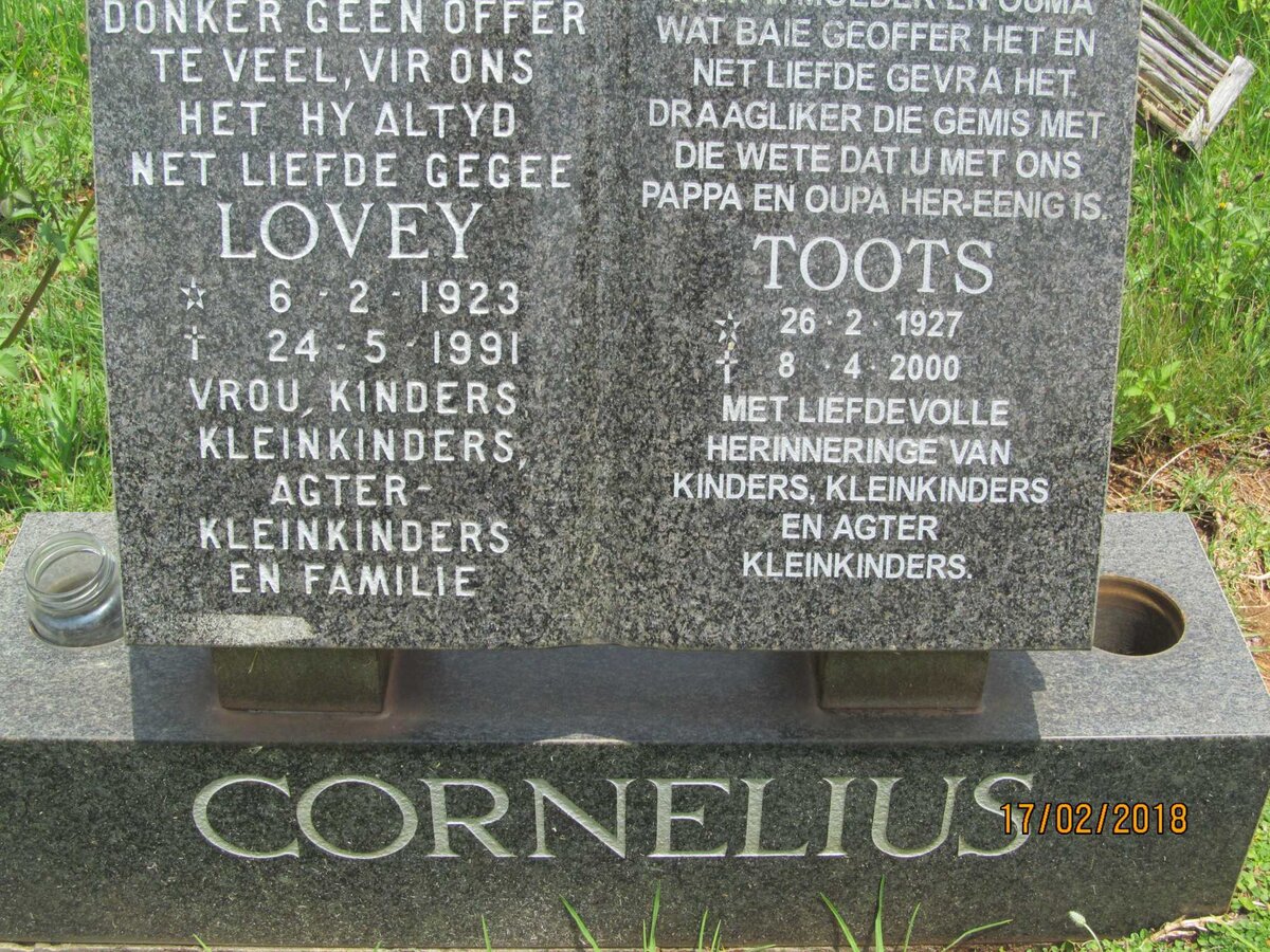 CORNELIUS Lovey 1923-1991 &amp; Toots 1927-2000