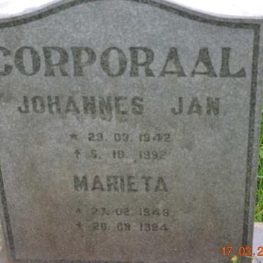 CORPORAAL Johannes Jan 1942-1992 &amp; Marieta 194?-1994