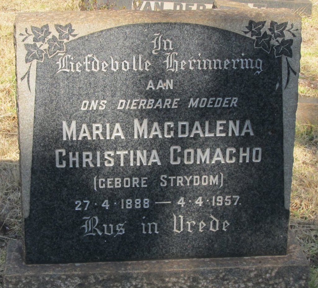 COMACHO Maria Magdalena Christina nee STRYDOM 1888-1957