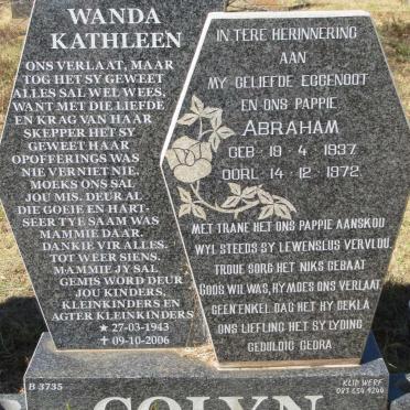 COLYN Abraham 1937-1972 &amp; Wanda Kathleen 1943-2006