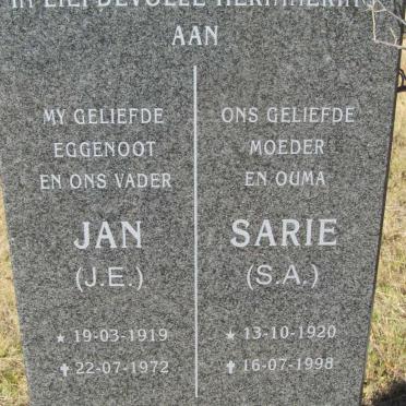COETZEE Jan J.E. 1919-1972 &amp; Sarie S.A. 1920-1998