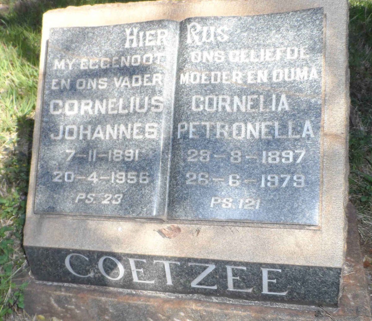 COETZEE Cornelius Johannes 1891-1956 &amp; Cornelia Petronella 1897-1979