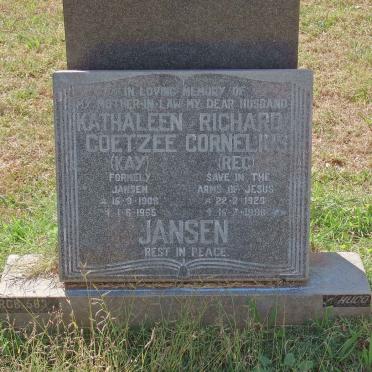 COETZEE Kathaleen formerly JANSEN 1908-1965 :: JANSEN Richard Cornelius 1929-1998