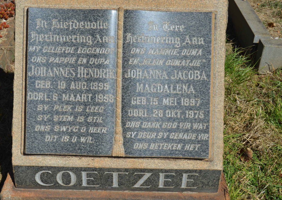 COETZEE Johannes Hendrik 1895-1958 &amp; Johanna Jacoba Magdalena 1897-1975