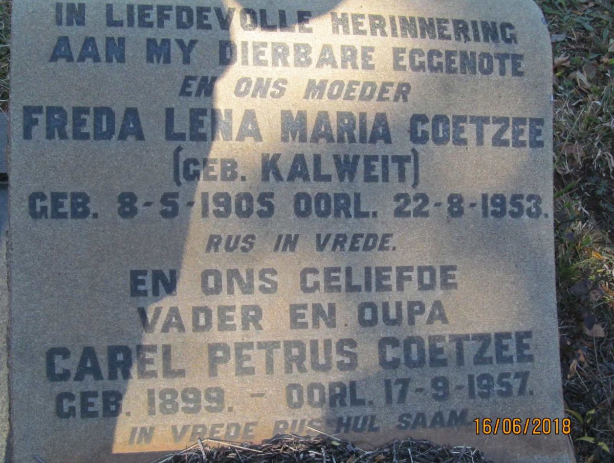 COETZEE Carel Petrus 1899-1957 &amp; Freda Lena Maria KALWEIT 1905-1953