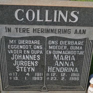 COLLINS Johannes Jurgens Steyn 1911-1983 &amp; Maria Anna Hendrina 1915-1996