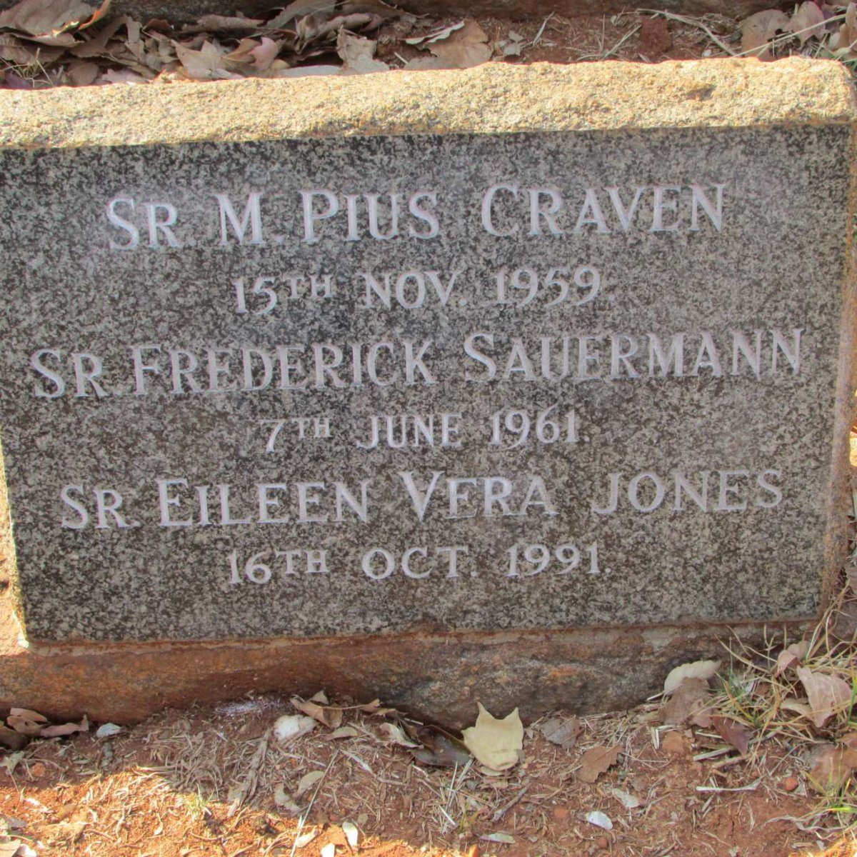 CRAVEN M. Pius -1959 :: SAUERMANN Frederick -1961 :: JONES Eileen Vera -1991