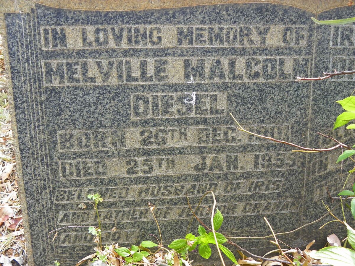 DIESEL Melville Malcolm 1901-1955 &amp; Iris G.L. 1902-1973