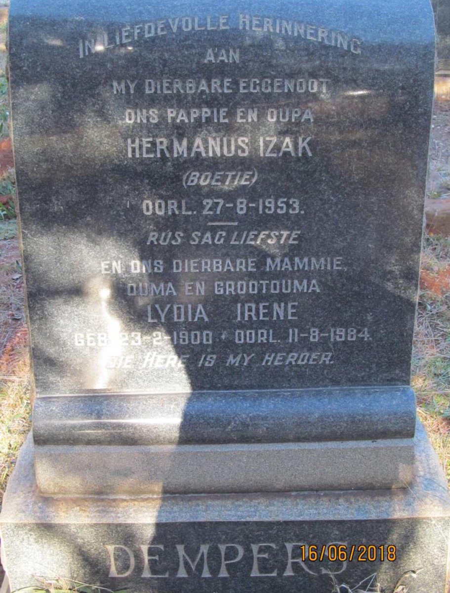 DEMPERS Hermanus Izak -1953 &amp; Lydia Irene 1900-1984