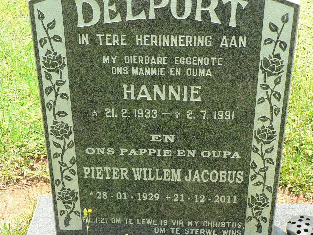DELPORT Pieter Willem Jacobus 1929-2011 &amp; Hannie 1933-1991