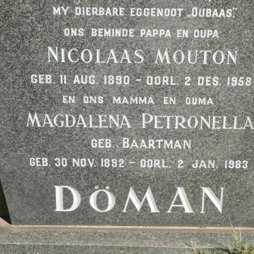 DÖMAN Nicolaas Mouton 1890-1958 &amp; Magdalena Petronella BAARTMAN 1892-1983