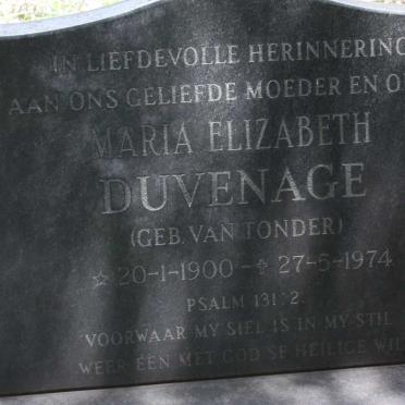 DUVENAGE Maria Elizabeth nee VAN TONDER 1900-1974