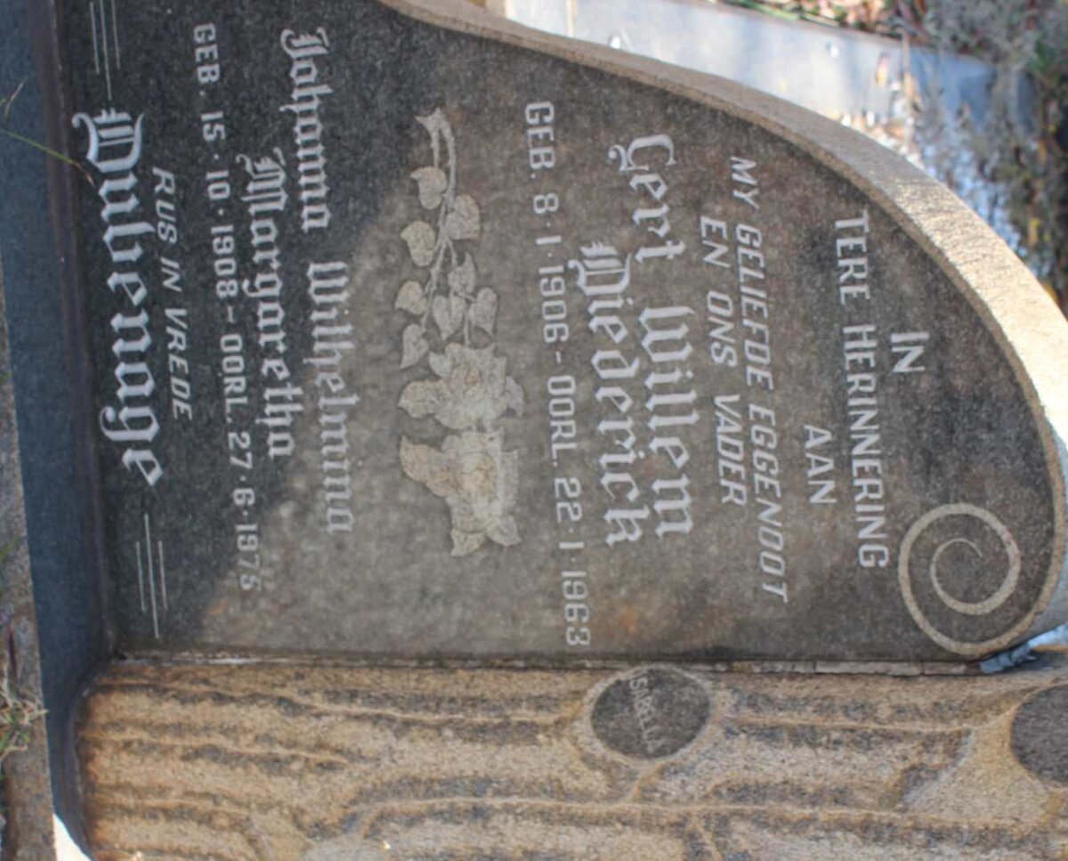 DUVENAGE Gert Willem Diederick 1906-1963 &amp; Johanna Wilhelmina Margaretha 1908-1975