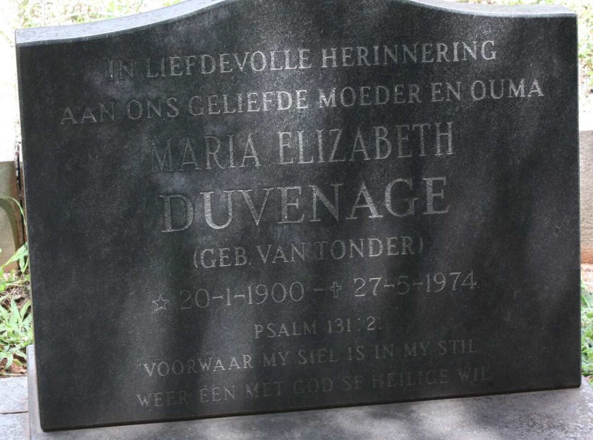 DUVENAGE Maria Elizabeth nee VAN TONDER 1900-1974