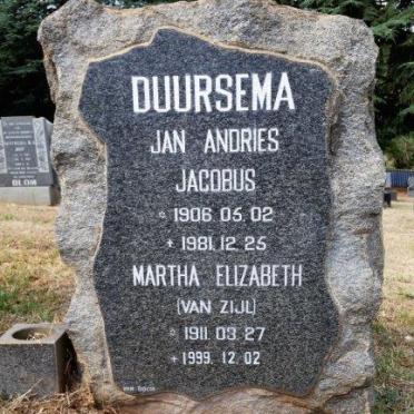DUURSEMA Jan Andries Jacobus 1906-1981 &amp; Martha Elizabeth VAN ZIJL 1911-1999