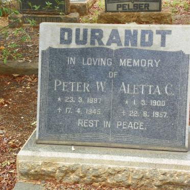 DURANDT Peter W. 1897-1945 &amp; Aletta C. 1900-1957