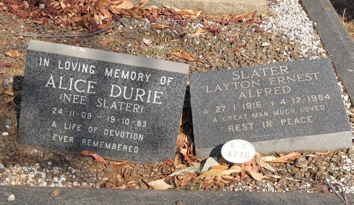 DURIE Alice nee SLATER 1909-1983 :: SLATER Layton Ernest Alfred 1916-1984