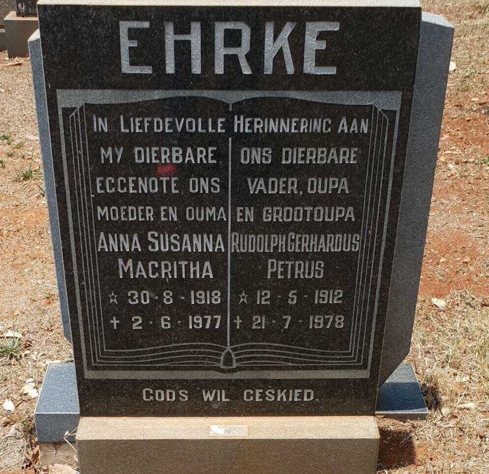 EHRKE Rudolph Gerhardus Petrus 1912-1978 &amp; Anna Susanna Magritha 1918-1977