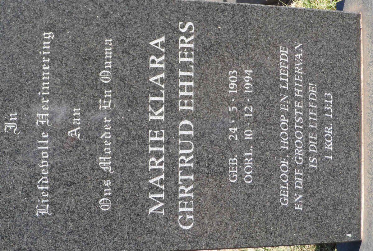 EHLERS Marie Klara Gertrud 1903-1994