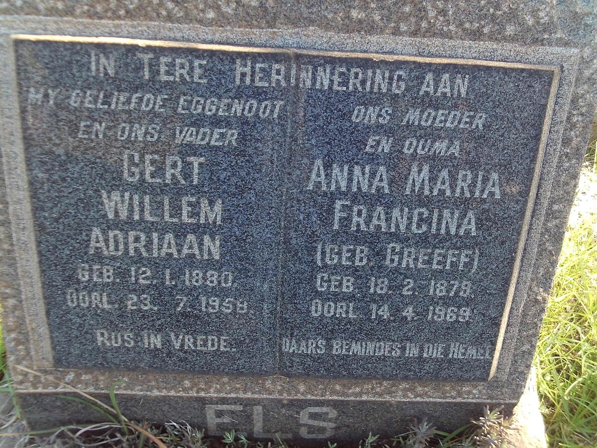 ELS Gert Willem Adriaan 1880-1958 &amp; Anna Maria Francina GREEFF 1879-1969