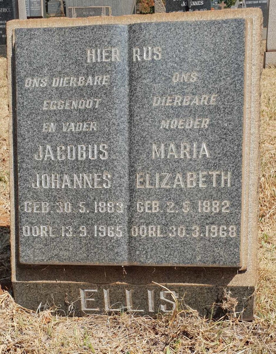 ELLIS Jacobus Johannes 1883-1965 &amp; Maria Elizabeth 1882-1968