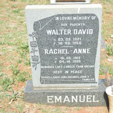 EMANUEL Walter David 1921-1956 &amp; Rachel Anne 1915-1999