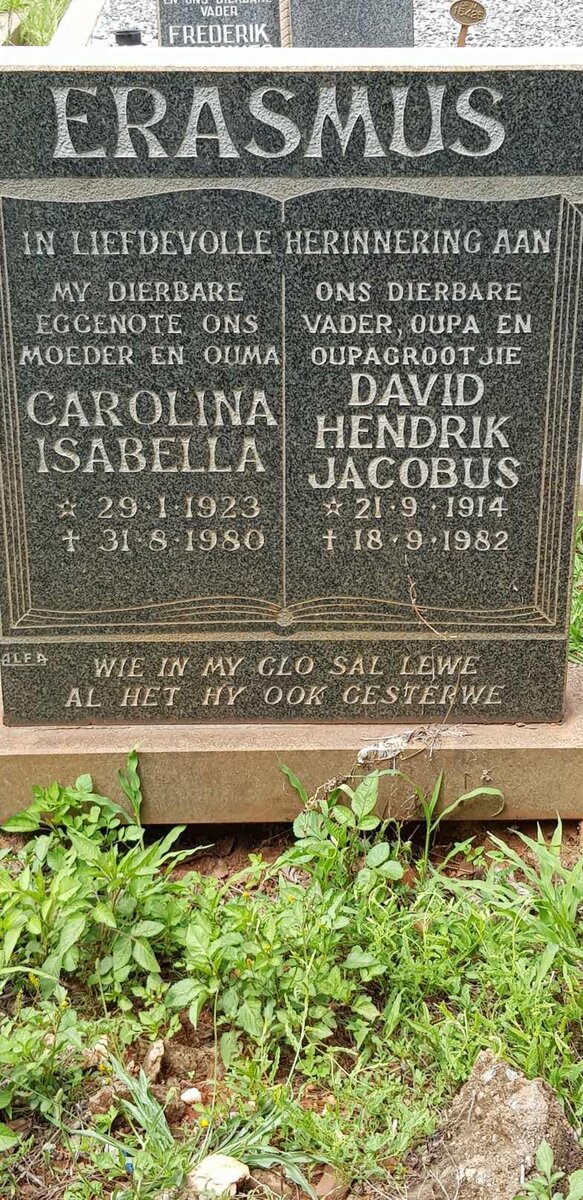 ERASMUS David Hendrik Jacobus 1914-1982 &amp; Carolina Isabella 1923-1980