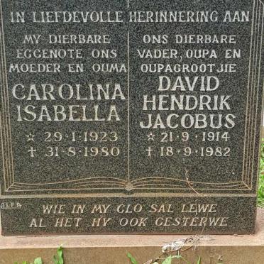 ERASMUS David Hendrik Jacobus 1914-1982 &amp; Carolina Isabella 1923-1980