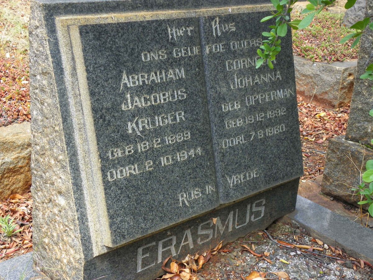 ERASMUS Abraham Jacobus Kruger 1889-1944 &amp; Cornelia Johanna OPPERMAN 1892-1960