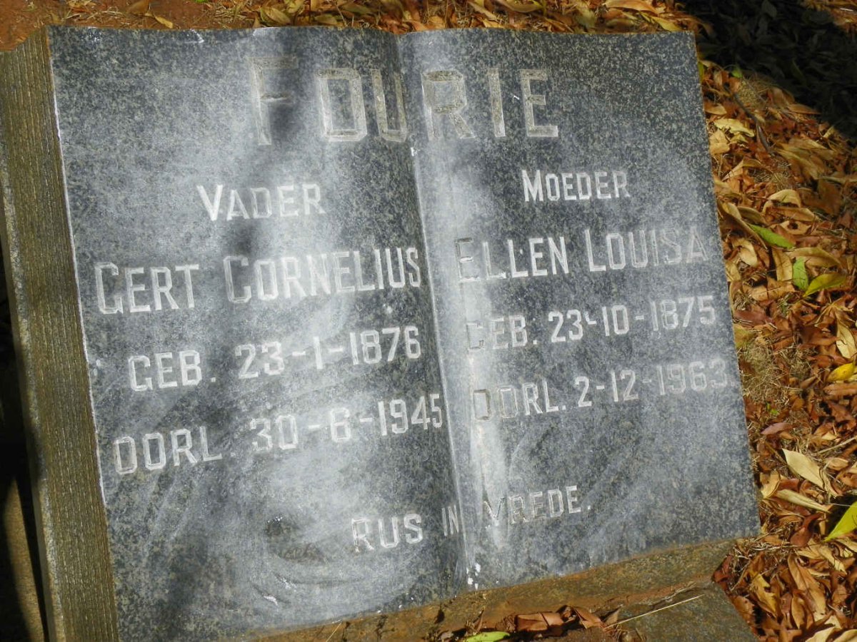 FOURIE Gert Cornelius 1876-1945 &amp; Ellen Louisa 1875-1963