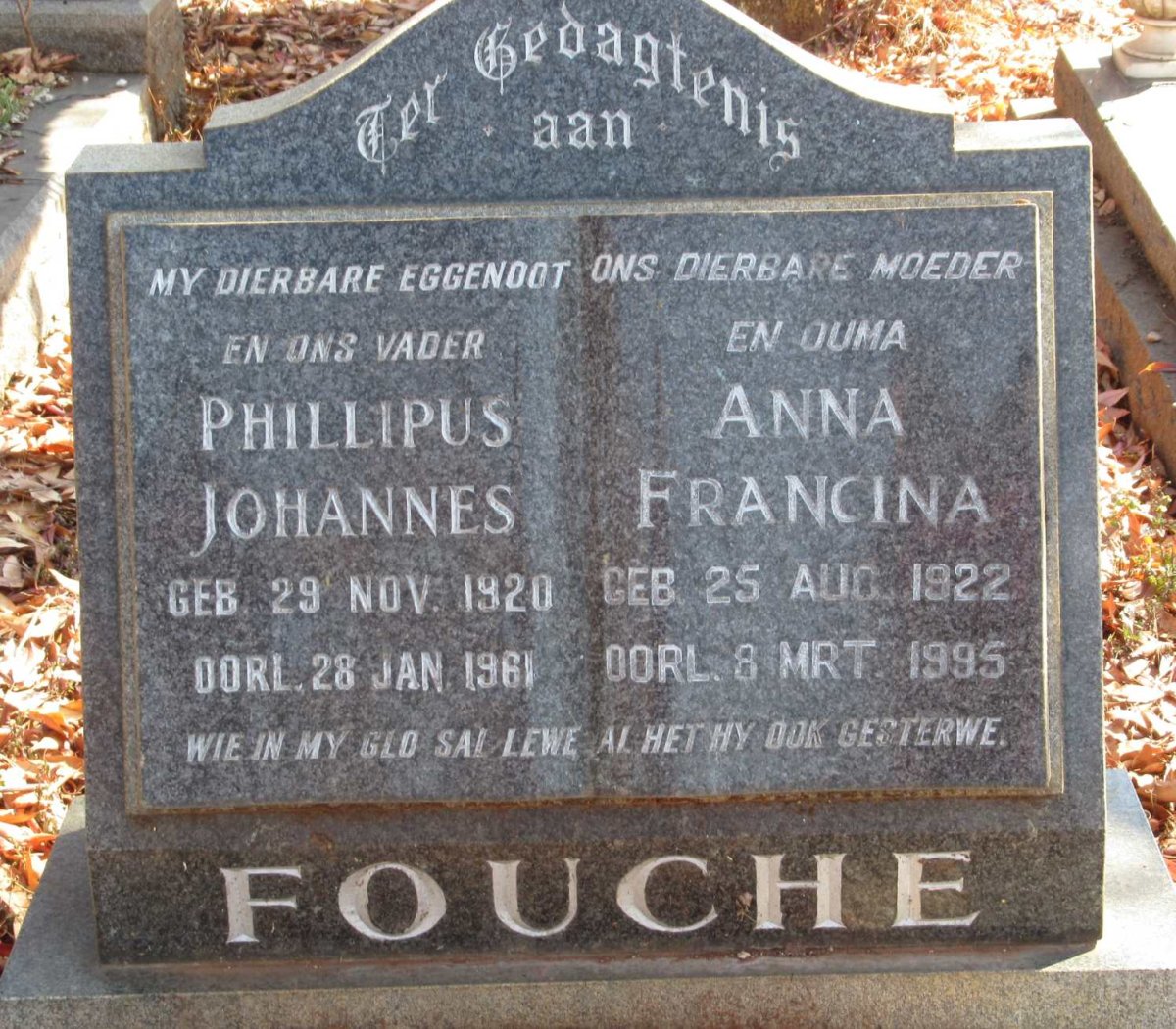 FOUCHE Phillipus Johannes 1920-1961 &amp; Anna Francina 1922-1995