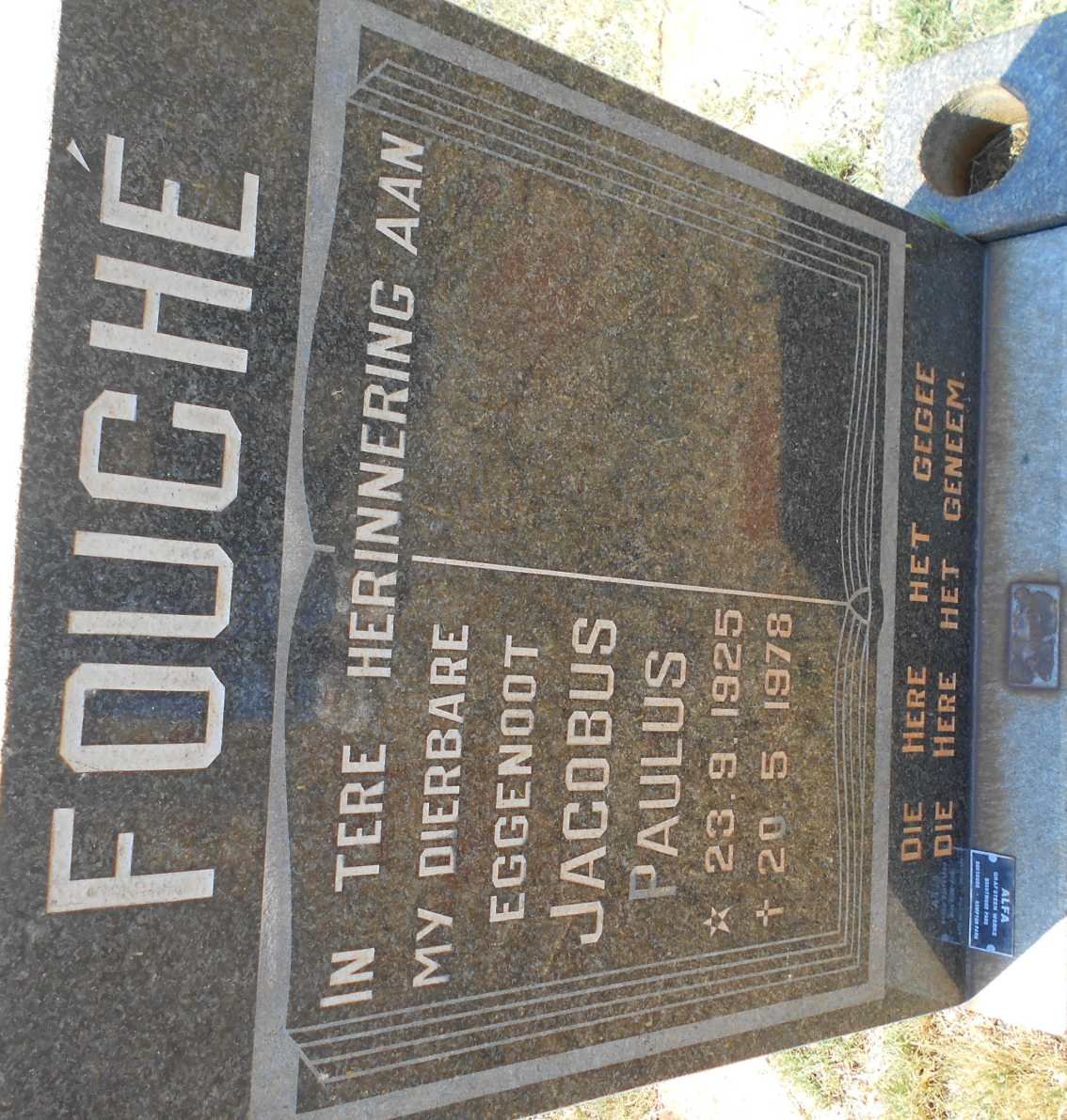 FOUCHÉ Jacobus Paulus 1925-1978