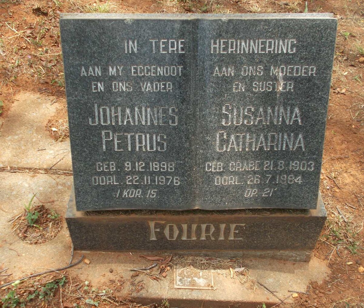 FOURIE Johannes Petrus 1898-1976 &amp; Susanna Catharina GRABE 1903-1984