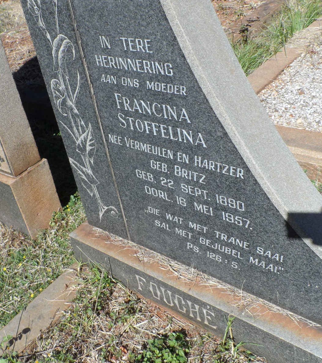 FOUCHE Francina Stoffelina formerly VERMEULEN formerly HARTZER nee BRITZ 1890-1957