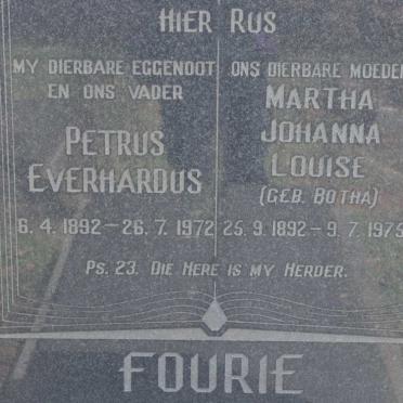 FOURIE Petrus Everhardus 1892-1972 &amp; Martha Johanna Louise BOTHA 1892-1975