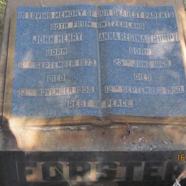 FORSTER John Henry 1873-1955 &amp; Anna Regina TRUMPY 1869-1950