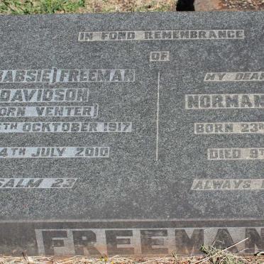 FREEMAN Norman William 1914-1964 &amp; J.C. DAVIDSON nee VENTER 1917-2010