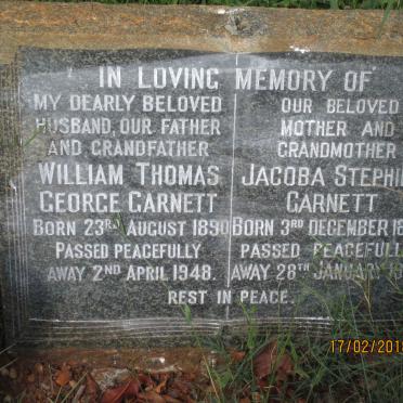 GARNETT William Thomas George 1890-1948 &amp; Jacoba Stephina 1894-1970
