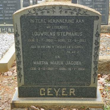 GEYER Louwrens Stephanus 1900-1952 &amp; Martha Maria Jacoba 1901-1964