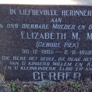 GERBER Elizabeth M.M. nee PIEK 1885-1958