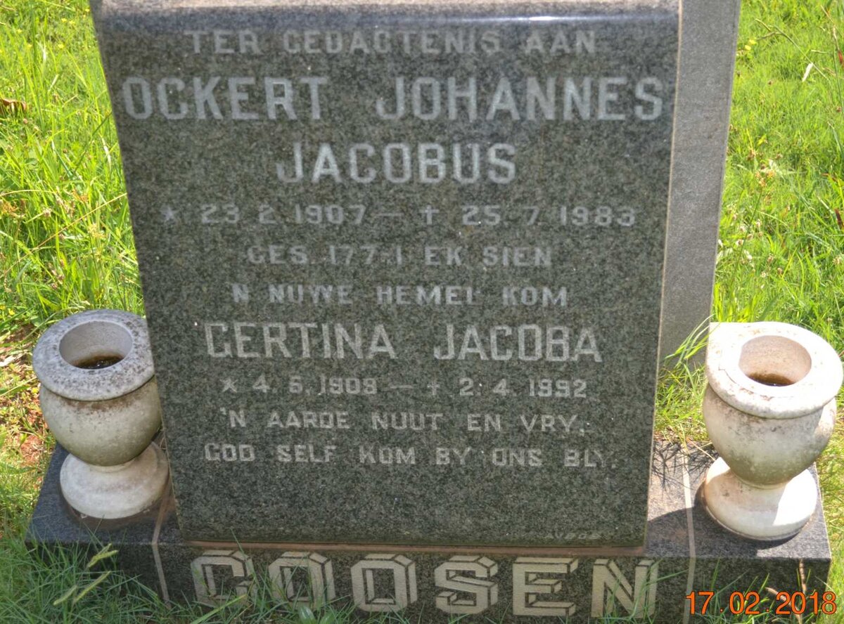 GOOSEN Ockert Johannes Jacobus 1907-1983 &amp; Gertina Jacoba 1909-1992
