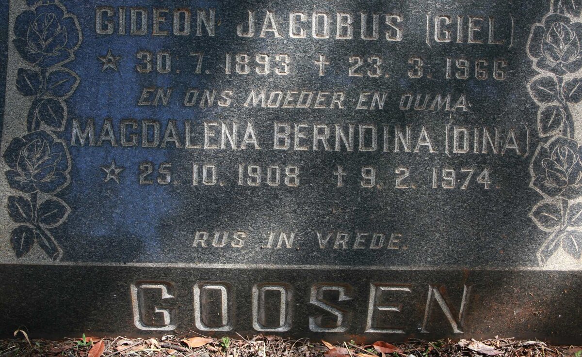 GOOSEN Gideon Jacobus 1893-1966 &amp; Magdalena Berndina 1908-1974