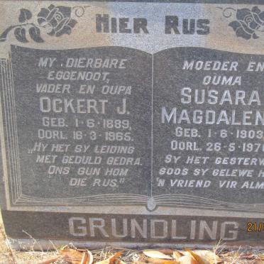 GRUNDLING Ockert J. 1889-1965 &amp; Susara Magdalena 1903-1970