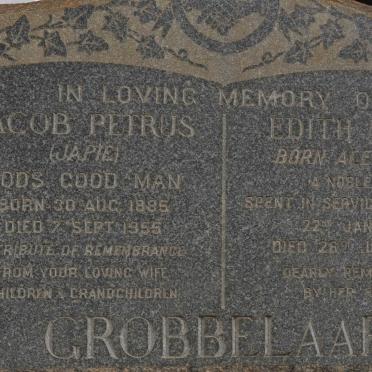 GROBBELAAR Jacob Petrus 1885-1955 &amp; Edith Annie ALEXANDER 1892-1965