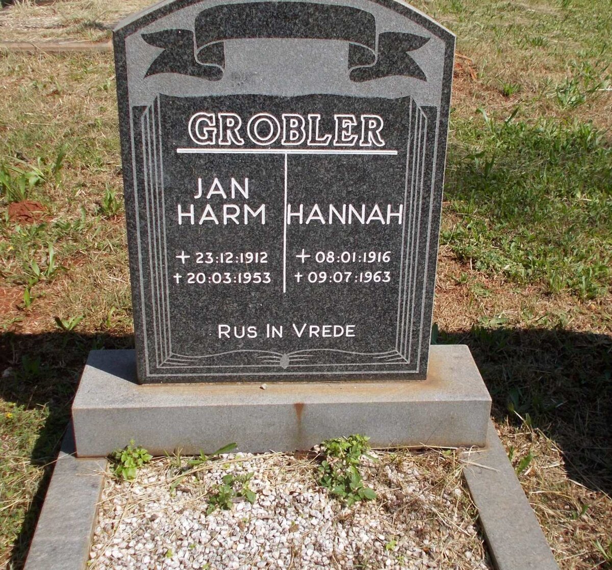 GROBLER Jan Harm 1912-1953 &amp; Hannah 1916-1963