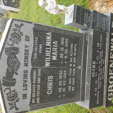 GROENEWALD Chris 1932-1993 &amp; Wilhelmina Maria 1910-1989