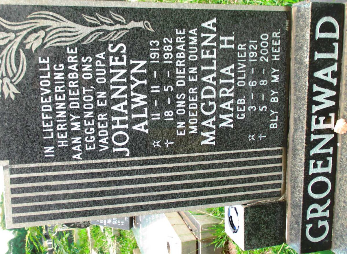 GROENEWALD Johannes Alwyn 1913-1982 &amp; Magdalena Maria H. OLIVIER 1921-2000